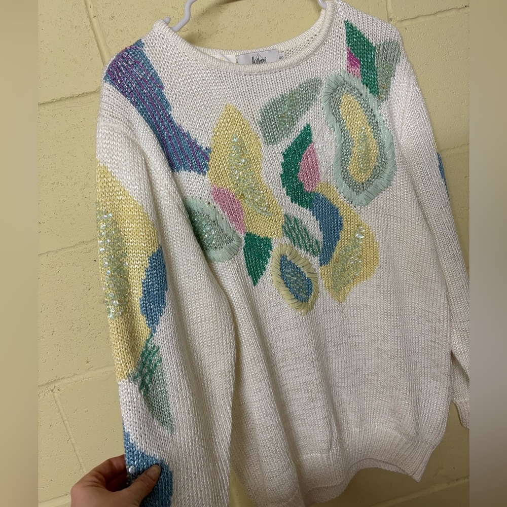 NWT Vintage Cream Embroidered Sweater with Stunning Accents - one of a kind!